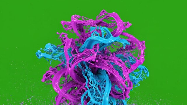 Vibrant pink, blue squiggly lines, abstract green background, colorful swirling shapes, creative design element 4k Video