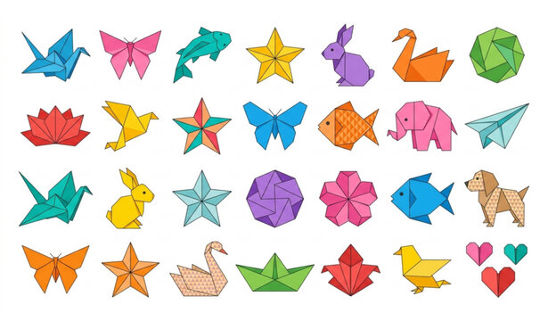 Flat origami paper elements vector collection for design