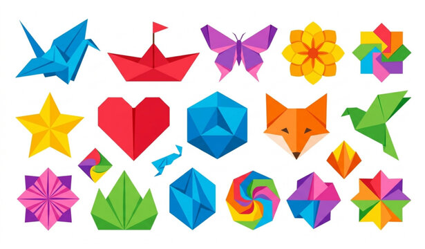 Origami element set flat design vector illustration isolated