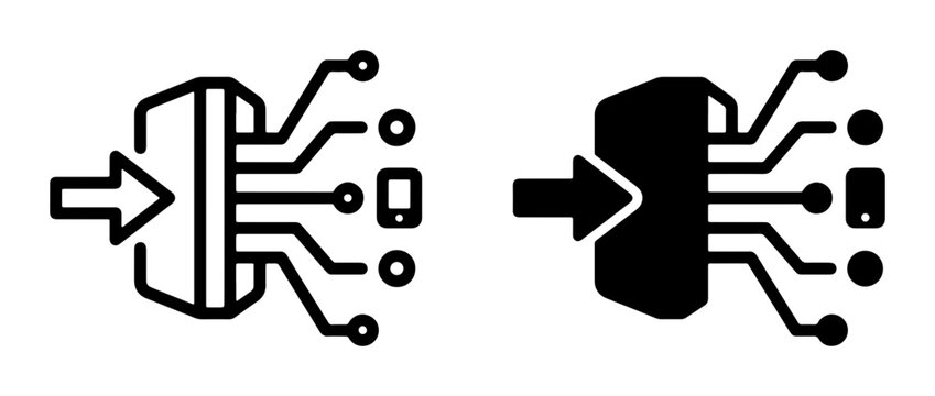 Digital Input and Output Icons: Data Flow, Connectivity, and Network Processing Concepts