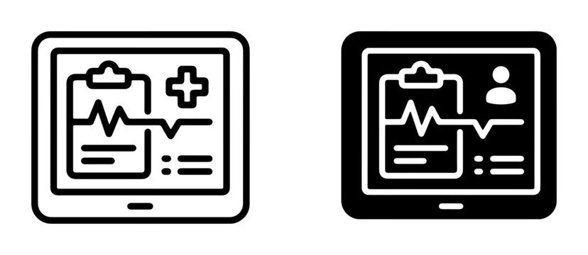Digital Health Records, Medical Data Tablet Icons, Healthcare Technology, EKG Monitor, Patient Chart, Clinical Data