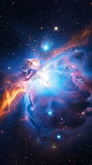 Fototapeta premium Vibrant Cosmic Nebula with Bright Stars in Deep Space Vertical Background