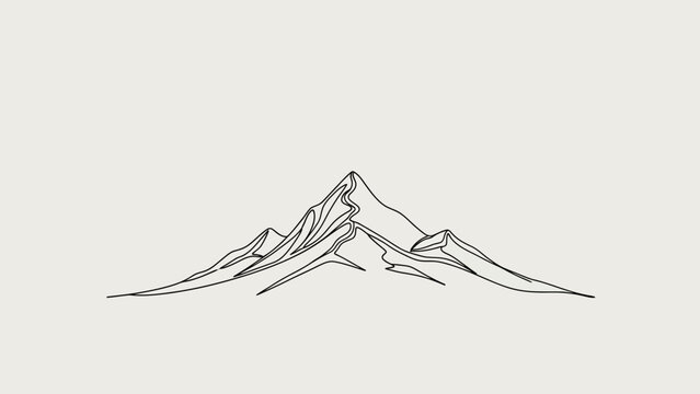 Minimalist mountain range line art, simple outline drawing of peaks on beige background