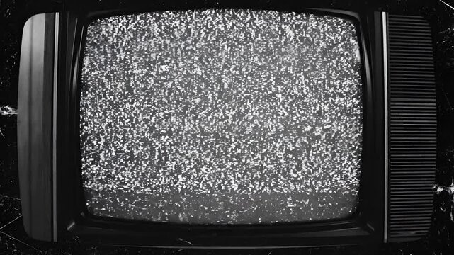 Vintage Television Static Screen Displaying Noise in Retro Setting.