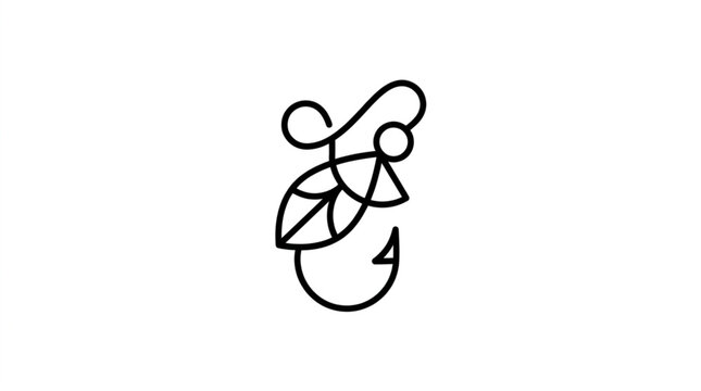 Abstract minimalist line art of a bee with leaves.