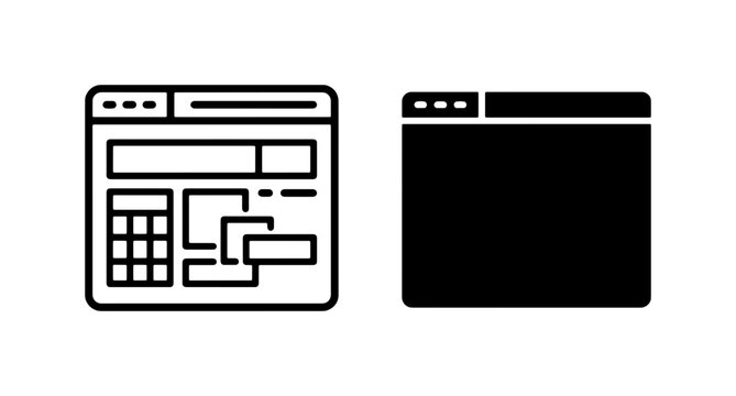 Web Browser Window Icons, Interface Design Elements, Digital Screen Layouts, UI UX Design Tools