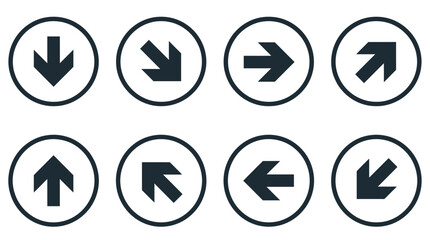 Fototapeta premium A diverse collection of eight clean and modern arrow icons, perfect for web design, user interface development, and digital navigation, providing clear directional indicators for applications