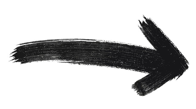 Dynamic black ink brush arrow pointing right, a versatile graphic symbol for indicating direction, emphasis, or a call to action in creative designs