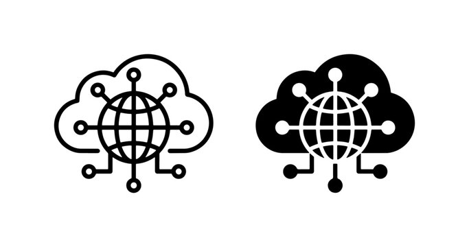 Cloud Computing Icons, Global Network Technology Vector Set, Digital Data Connectivity Symbols, Internet Service Icons