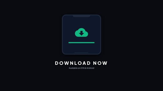 Animated smartphone downloading app with progress bar and "Download Now" text overlay, symbolizing digital access, mobile technology, and user engagement, for app promotion and software updates.