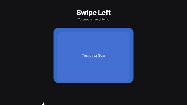 Dynamic UI element animation with swipe left instruction, showcasing featured deals and trending items, symbolizing digital commerce and user engagement, for online shopping and app interfaces.