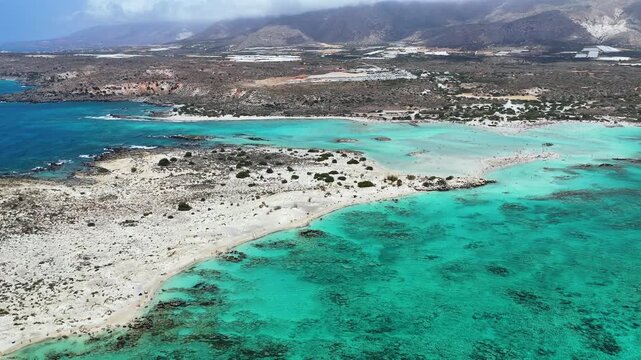 Aerial view of Elafonisi beach in the municipality of Kissamos in the region of Chania, Crete, Greece