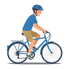 Naklejka premium Man Riding Bicycle Wearing Helmet Isolated On White Background Vector Illustration