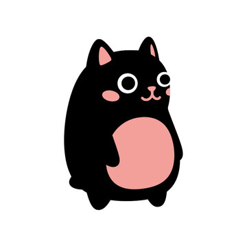 Cute cartoon black fat cat.