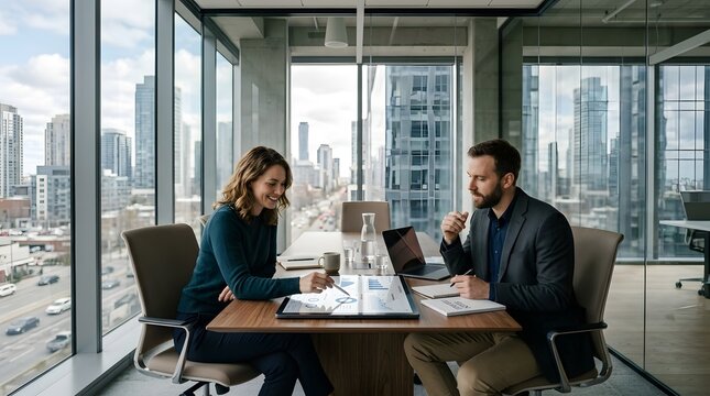 Professional colleagues collaborating over data presentation at office