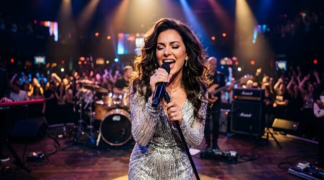 Singer performing on stage with live audience entertainment