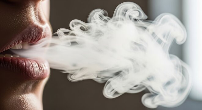 Close-Up of Person Exhaling Thick Vapor Smoke