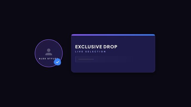 Animated Digital Interface with Profile Icon and 'Exclusive Drop' Notification, Pulsating with Neon Glow, Representing Online Sales, Limited Editions, and Digital Commerce.