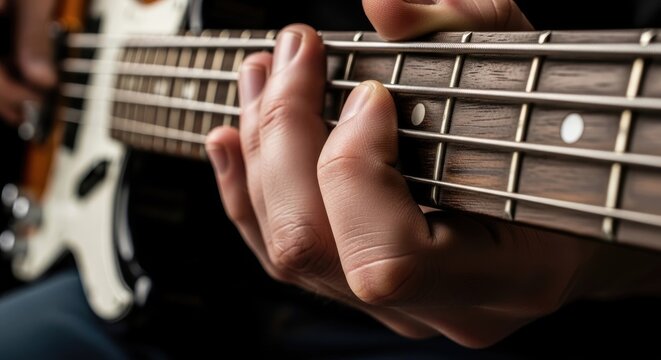 Close-Up of Bass Guitar Strings and Fretboard Detail