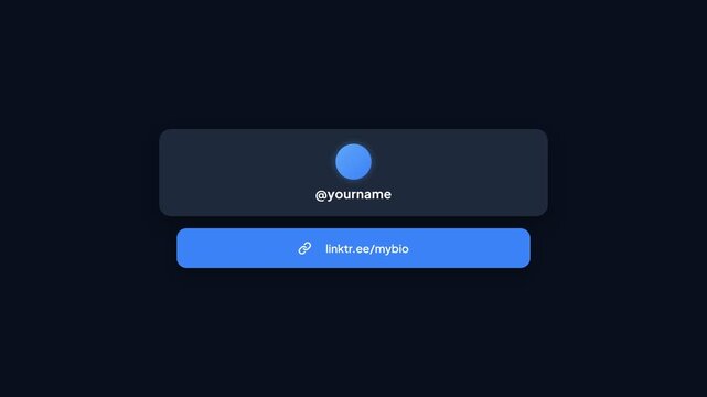 Animated Social Media Profile Card with Username and Link, Pulsating Blue Button, Dark Background, Representing Online Presence, Digital Identity, and Connectivity.