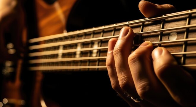Close-Up of Bass Guitar Strings and Fretboard Detail