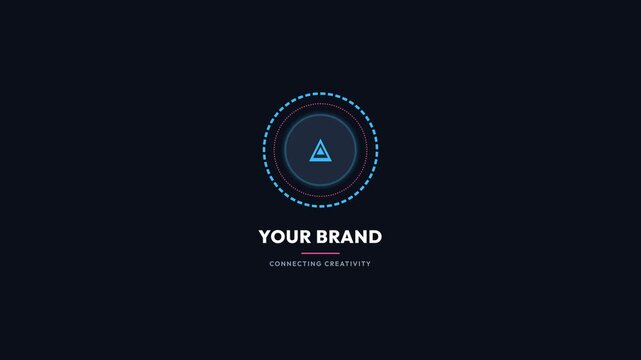 Abstract geometric animation with pulsing circle logo reveal and customizable text overlay, representing digital branding, corporate identity, and modern technology solutions.