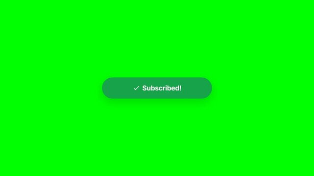 Animated Subscribe Button Transition with Cursor Click and Checkmark Confirmation on Vibrant Green Screen Background, Symbolizing Engagement, Growth, and Digital Interaction.