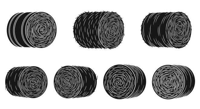Round Hay Bales Collection - Farm Agriculture Harvest Vector Graphics