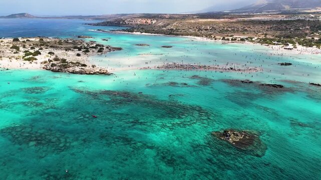 Aerial view of Elafonisi beach in the municipality of Kissamos in the region of Chania, Crete, Greece