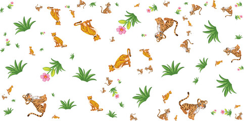 Tiger And Floral Pattern On White Background © SBD