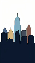 Obraz premium Stylized city skyline featuring iconic skyscrapers in shades of blue, beige, and brown for urban landscape themes