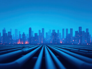 Fototapeta premium Green hydrogen economy pipeline green hydrogen economy pipeline city skyline renewable energy concept with urban infrastructure and distant