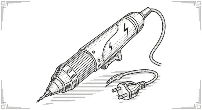 An electric soldering iron with a power cord and plug is lying on a surface.