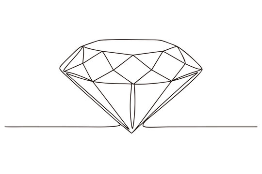 Continuous Single Line Drawing of a Faceted Diamond Gemstone, Minimalist Black Outline Vector Illustration of a Luxury Jewel for Elegant Logo Design, Jewelry Branding, and Modern Art Decor