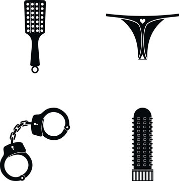 Black and white icons illustrating adult pleasure, sexuality, and bdsm lifestyle