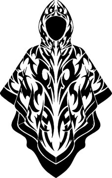 Tribal Patterned Hooded Poncho Design in Black and White