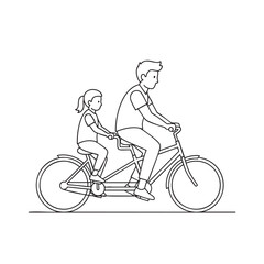 Obraz premium Father and daughter riding a tandem bicycle, outdoor family recreation