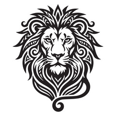 Obraz premium Majestic Black and White Lion Head Illustration in Ornate Tribal Style