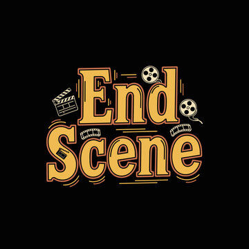 End Scene Movie Film Production Clapperboard Reel Design.
