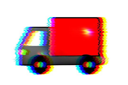illustration of a pickup truck with a red bed in a glitch style on a white background