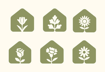 vector set of green flower house plant logo eco © fendy