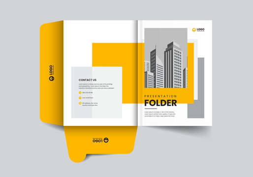 modern corporate company presentation folder layout design with geometric shapes