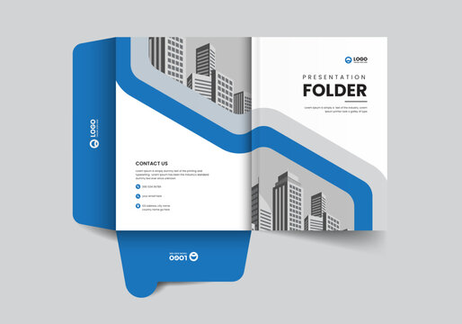 modern corporate company presentation folder layout design with geometric shapes