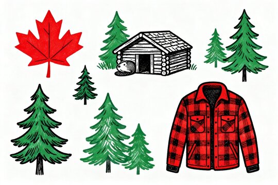 Forest cabin plaid jacket and trees