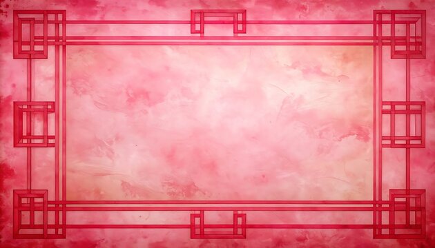 A pink background with a red geometric border design
