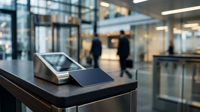 Modern security checkpoint with access control device in corporate office lobby
