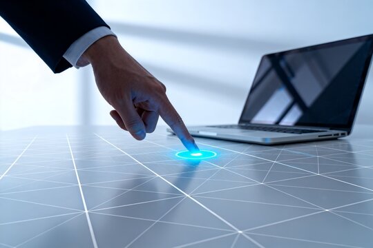 Hand touching glowing digital interface