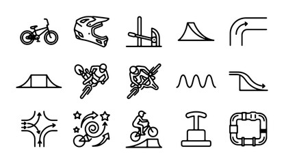 Obraz premium BMX Bicycle Icons, Extreme Sports Gear, and Track Elements Vector Set