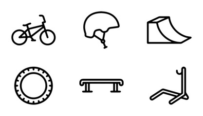 Obraz premium BMX Bike and Gear Icons, Bicycle Sports Equipment Vector Set