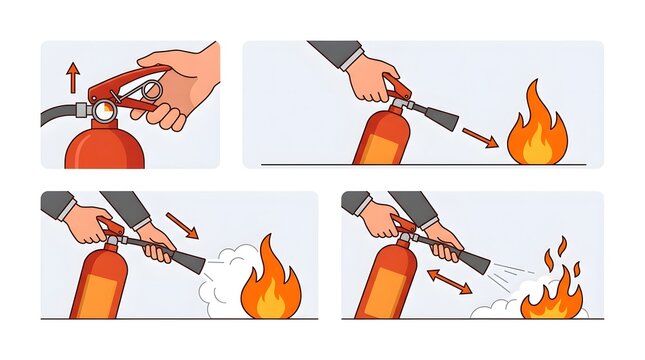 Fire extinguisher usage instruction steps PASS method illustration